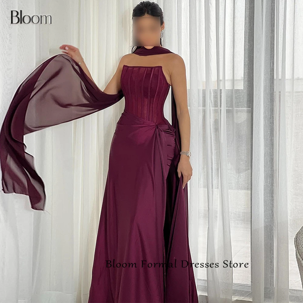 Bloom Boat Neck Sweep Train Bones Side limo Color sólido sin mangas Halter A-Line satén hasta el suelo vestido clásico de celebridades