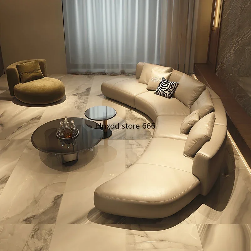 Italian minimalist curved leather sofa living room