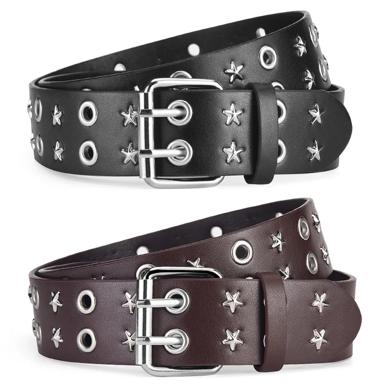 

New Paragraph Stars Belt Double Exhaust Eye Punk Wind PU Europe and The United States Trend Decorative Pants Belt