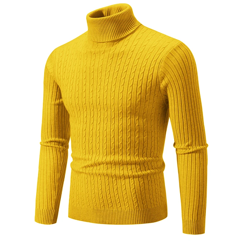 Autumn Winter New Men's High Neck Sweater Solid Color Pullover Knitted Warm Casual Turtleneck Sweatwears Yellow Navy White