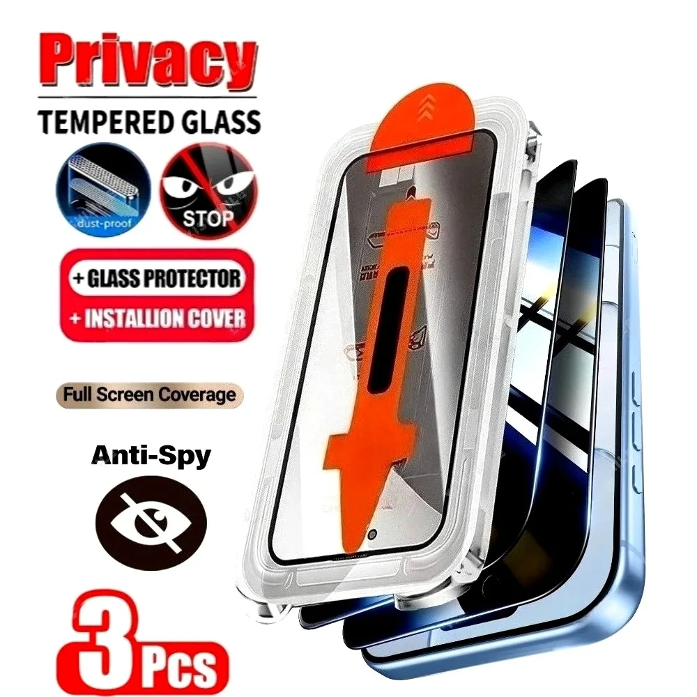 3 Stück Anti-Spionage-Displayschutzfolie für iPhone 17 16 15 14 Pro Max Air 16 15 Plus 13 12 11 Pro Mini, Ein-Klick-Installation, Glasfolie