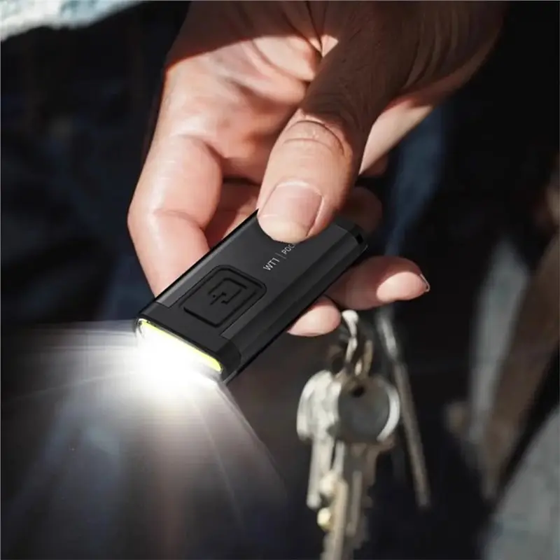 WORTHOWN-Ultra-Thin EDC Flashlight Rechargeable LED Keychain Flashlight 100Db Buzzer Alarm Back Clip Design 200LM