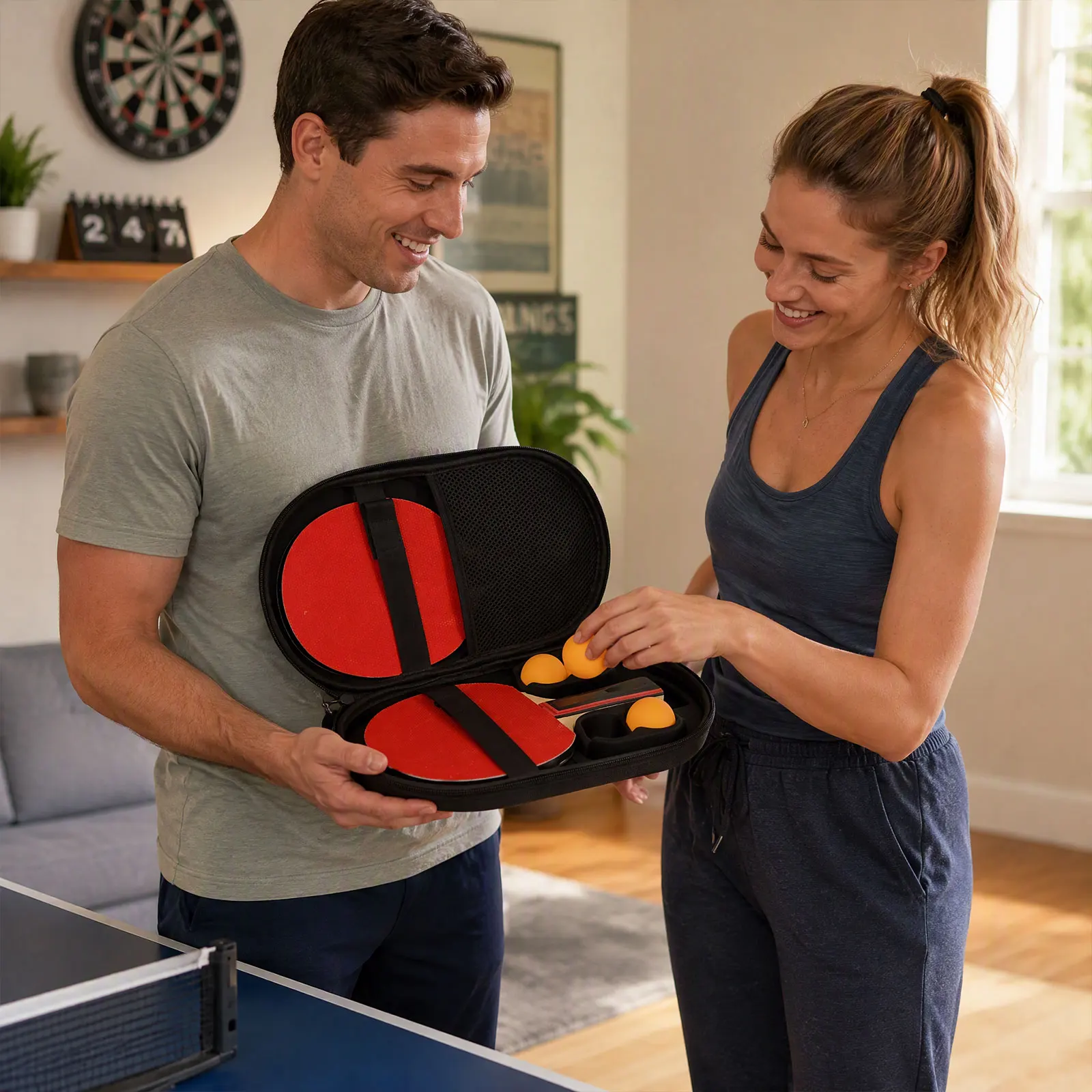 EVA Hard Shell Table Tennis Bag Ping Pong Paddle Case Oxford Cloth 2 Rackets 4 Balls Storage