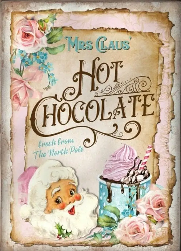 Christmas Tin Sign Pink Hot Chocolate Sign, Christmas Cocoa, Wall Decor, Holiday Print, Decoration, Party Sign, Hot Cocoa S sign