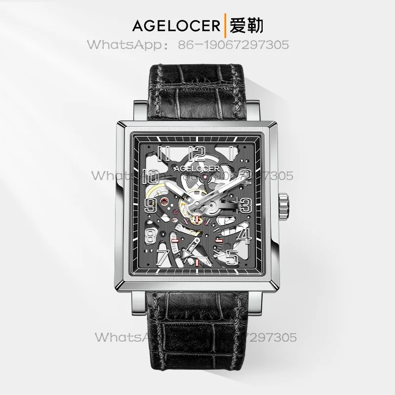 Aile AGELOCER Original Codex Reloj mecánico hueco de nicho cuadrado para hombre, regalo para novio