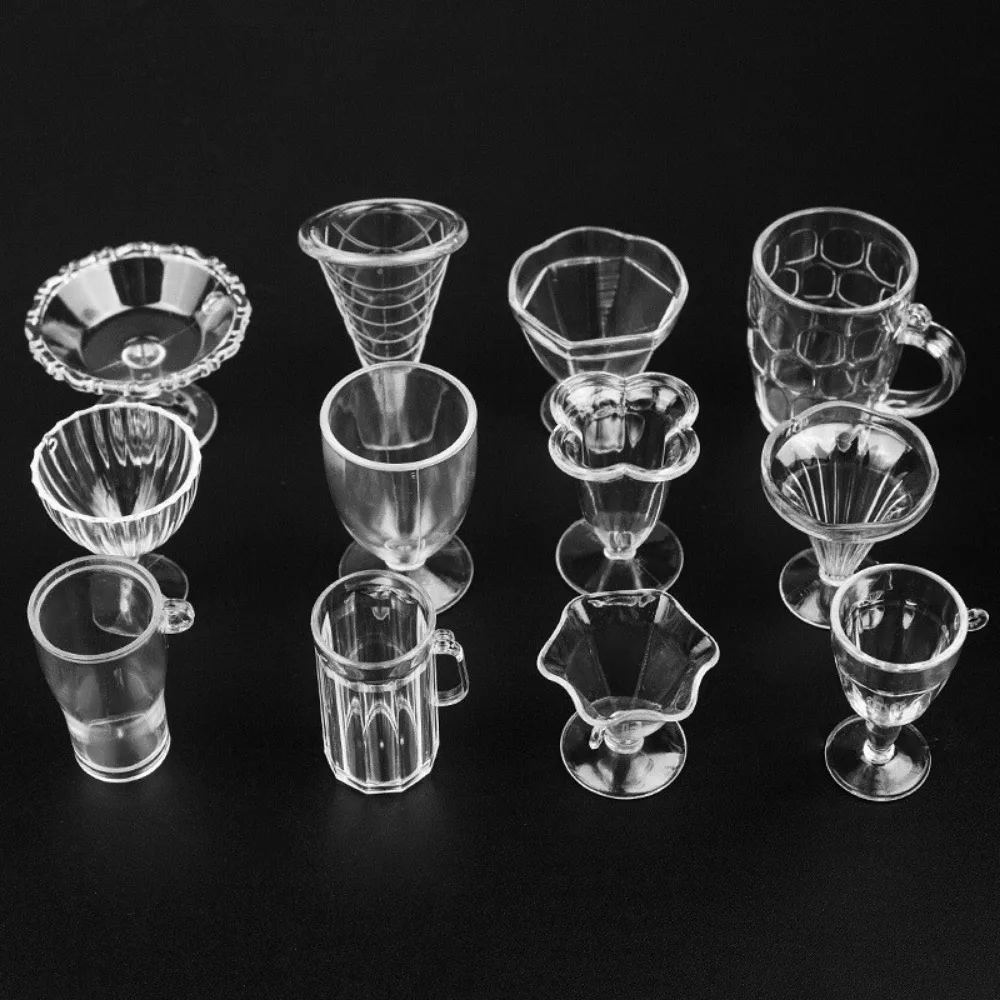 17PCS/Set 1:12 Dollhouse DIY Pretend Play Kitchenware Toy Transparent Model Toy Miniatures Tableware Plastic Mini Cups