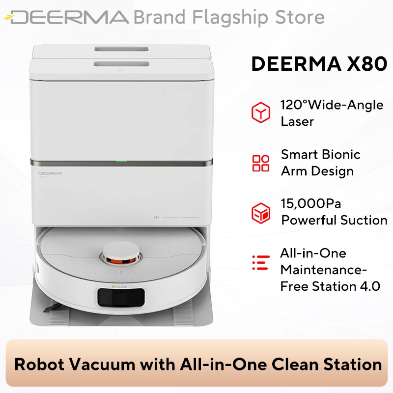 Deerma X80 robotstofzuiger, met een krachtige zuigkracht van 15.000 Pa, 120 °   Groothoeklaser voor obstakelvermijding °