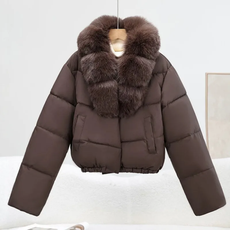 New Women'S Short Down Cotton Jacket Autumn/Winter Loose Large Fur Collar Parkas Outwear Women'S Warm Thicken Cotton Coat
