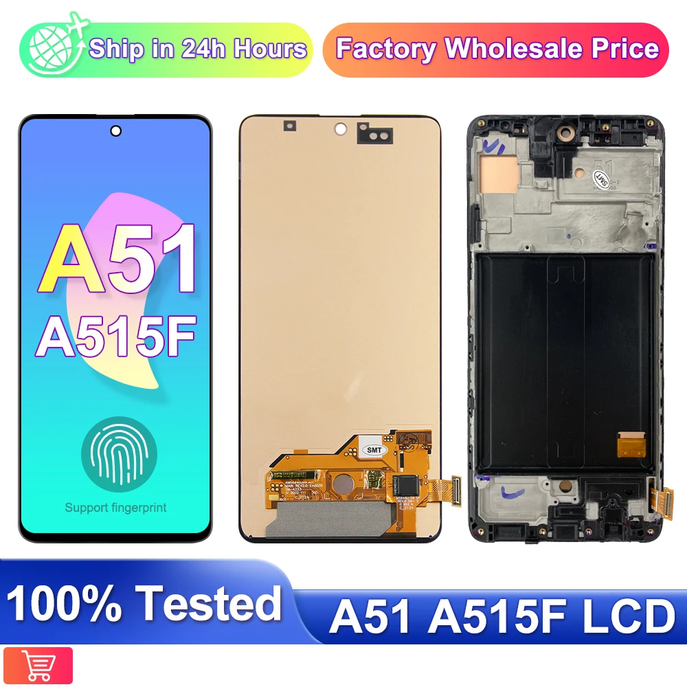 AMOLED For Ssamsung Galaxy A51 A515 LCD Display Screen Assembly A515F A515F/DSN A515F/DS +Frame TouchScreen Digitizer Replacemet