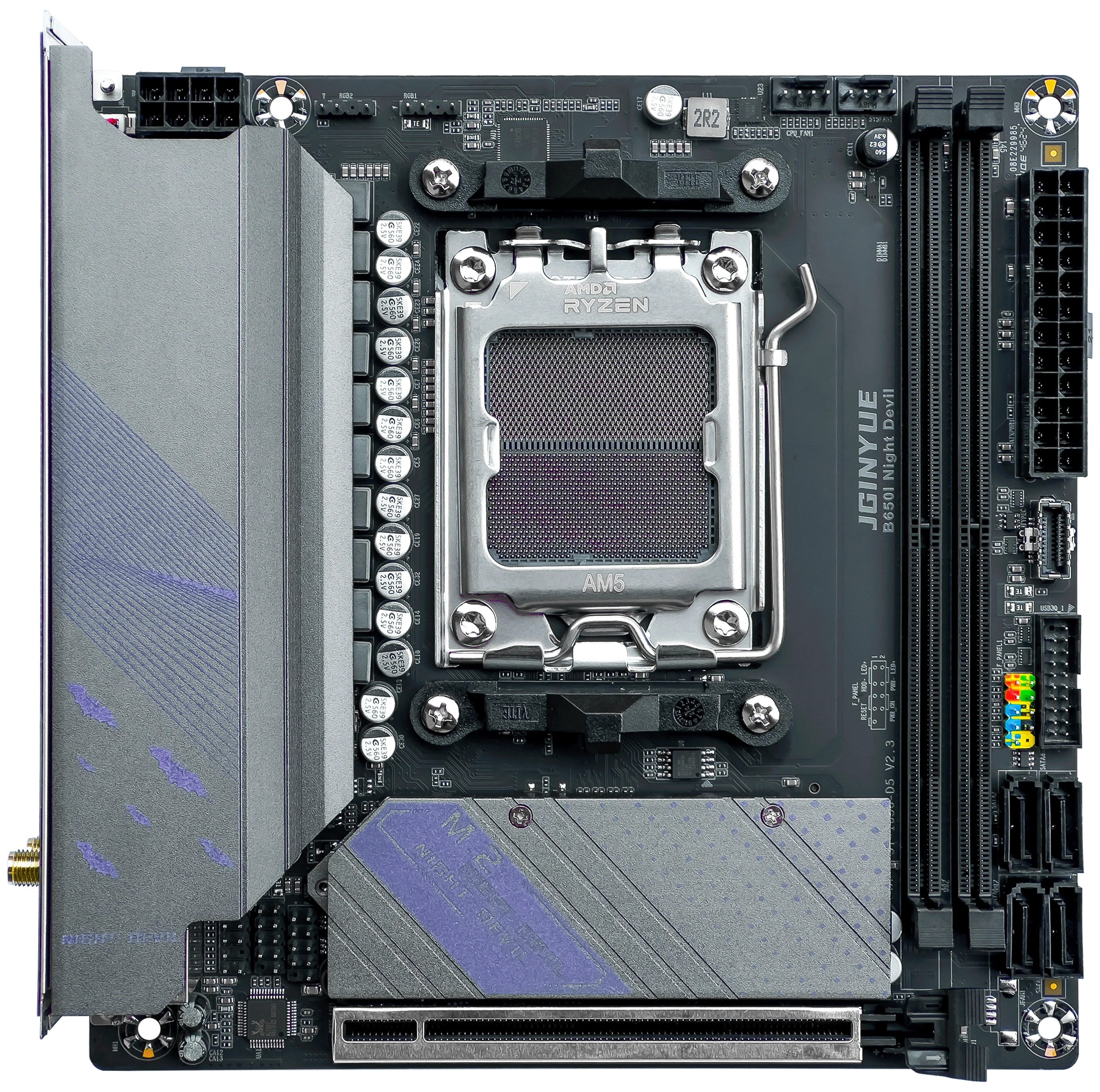 JGINYUE B650I Night Devil WiFi AM5 Motherboard For Ryzen 8700F/7500F/7600X/7700/9600X Desktop DDR5 96GB RAM ARGB WIFI6E BT5.2