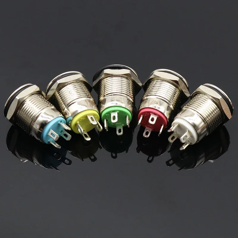 1PCS 12MM with LED 3V 5V 12V 24V 220V Metal Button Switch Momentary push button auto reset waterproof illuminated