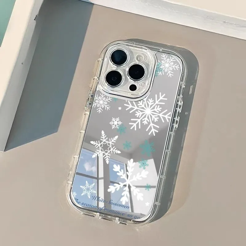 

Cute Line Christmas Tree Mirror Phone Case For iPhone 17 Pro Max Air 15 14 Plus 13 12 11 Pro Max Snowflake Cartoon Cover