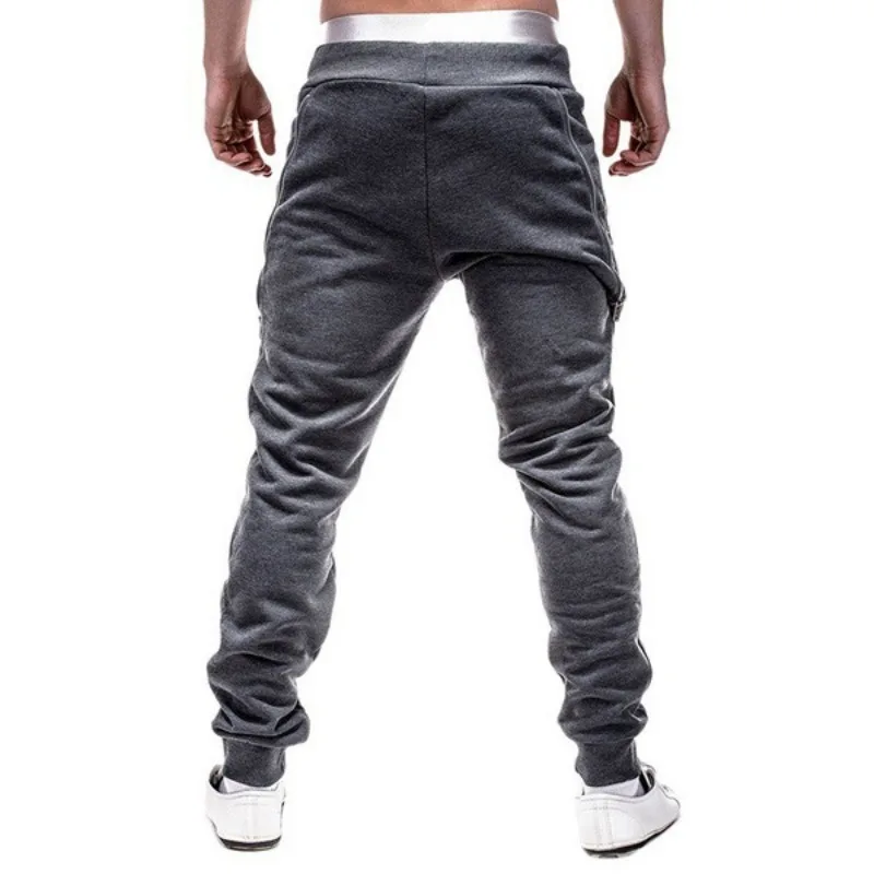 Spring and Autumn New Trendy Zipper Men's Sports Pants with Drawstring Men's Small Feet Closure Fashion Sports Pants