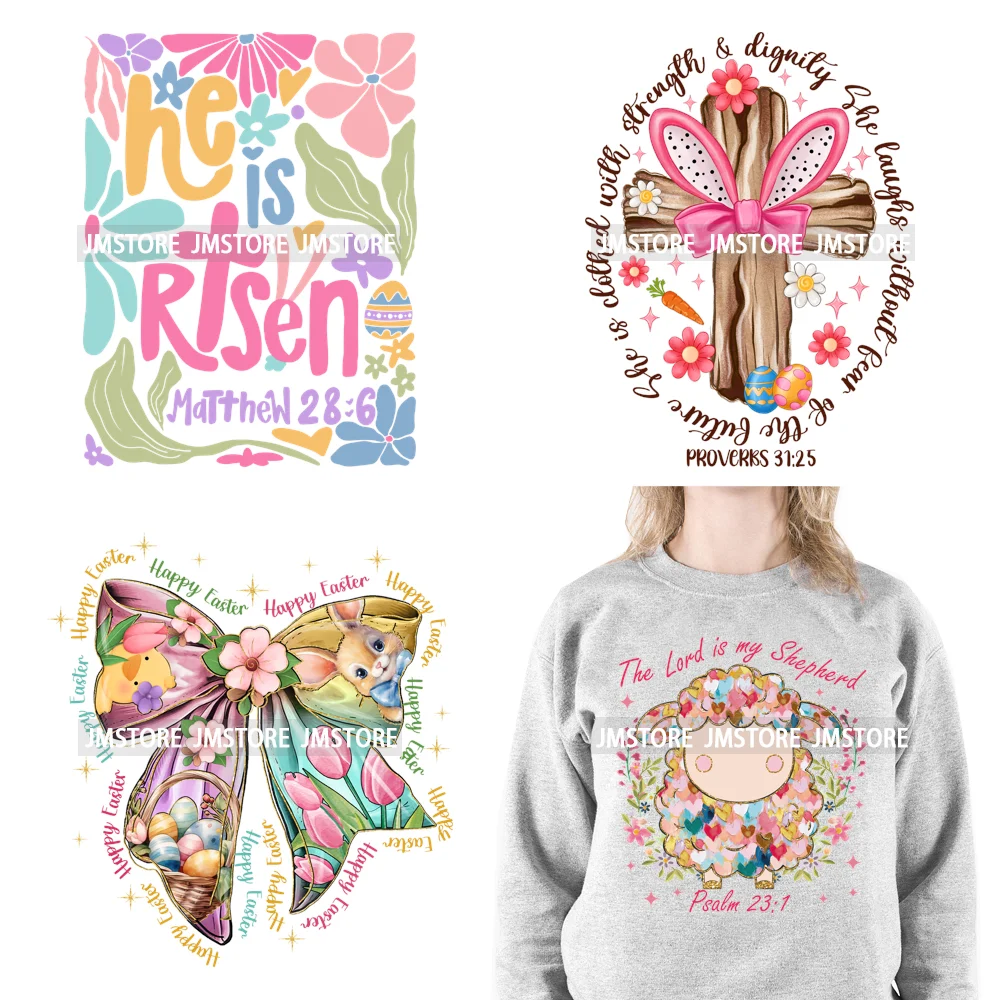 

Colorful Coquette Easter Bunny Spring Floral Jesus Bible Verse Iron on DTF Transfers Stickers Ready to Press for T-shirts Bags
