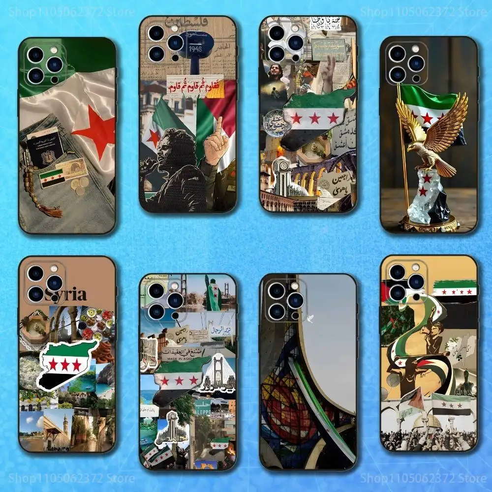

Syrian Flag National Emblem Phone Case For iPhone 16,15,14,13,12,11 Plus,Pro Max,XS,X,XR,SE,Mini,8,7,Soft Silicone Black Cover