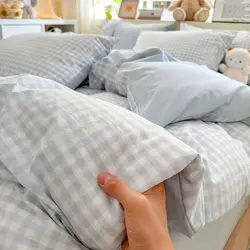 Sold Plaid Bedding Set 2024 Single Full Queen Size Duvet Cover Flat Sheet Pillowcase No Filler Girl Boys Hotel Home Bed Linens