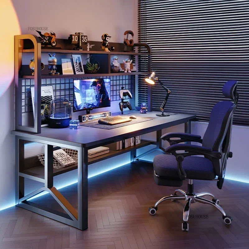 Nordic Wooden Computer Desks Home Office Furniture Student Writing Table Integrated Desk Bookshelf Simple Desktop Gaming Desk AA