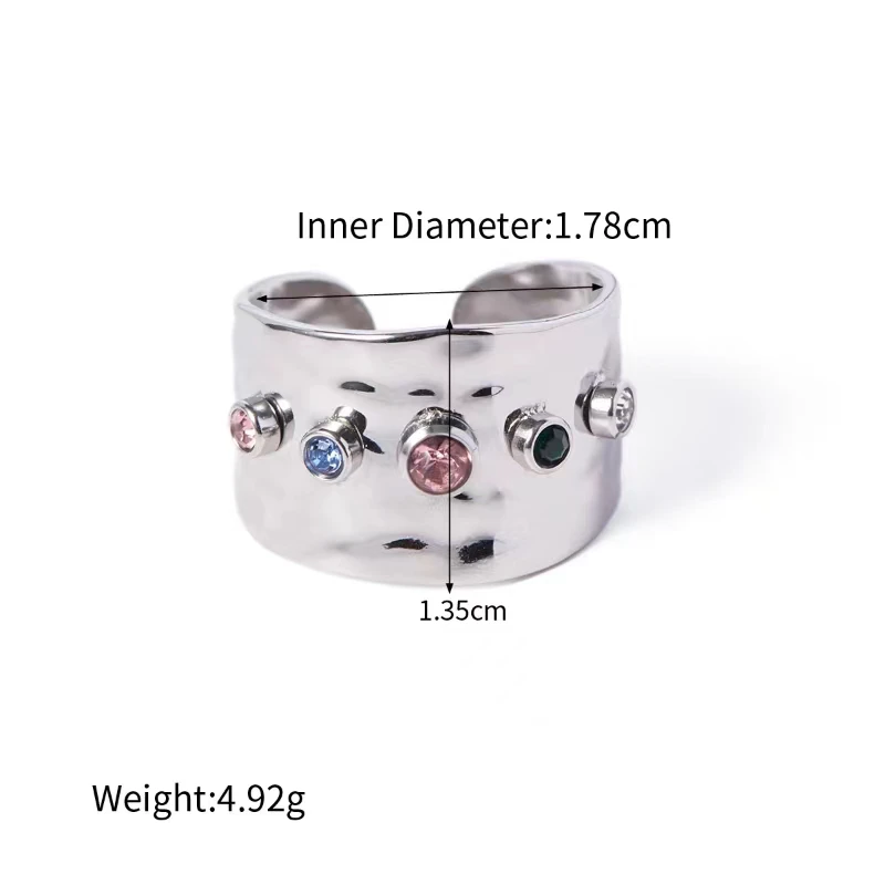 Colorful Crystal Wide Face Open Ring Vintage Gold/Silver Color Metal Ring Women Girl's Pary Jewelry Gifts image 6