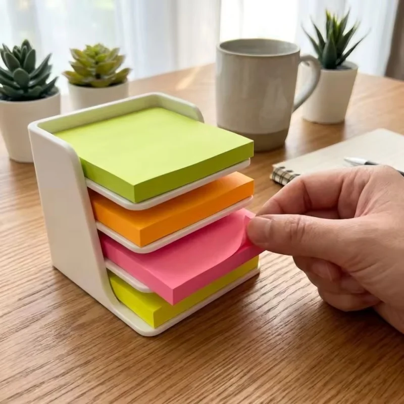 Minimalist Stackable Sticky Note Holder Layer-Divided Stable Base Note Storage Box Plastic 3D Printing Memo Pad Holder Home Use