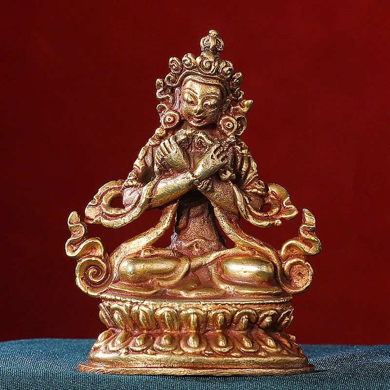 7cm Pure Copper Handmade Pocket Small Buddhist Kingkong Bodhisattva Guanyin Tibetan Statue/Figurne