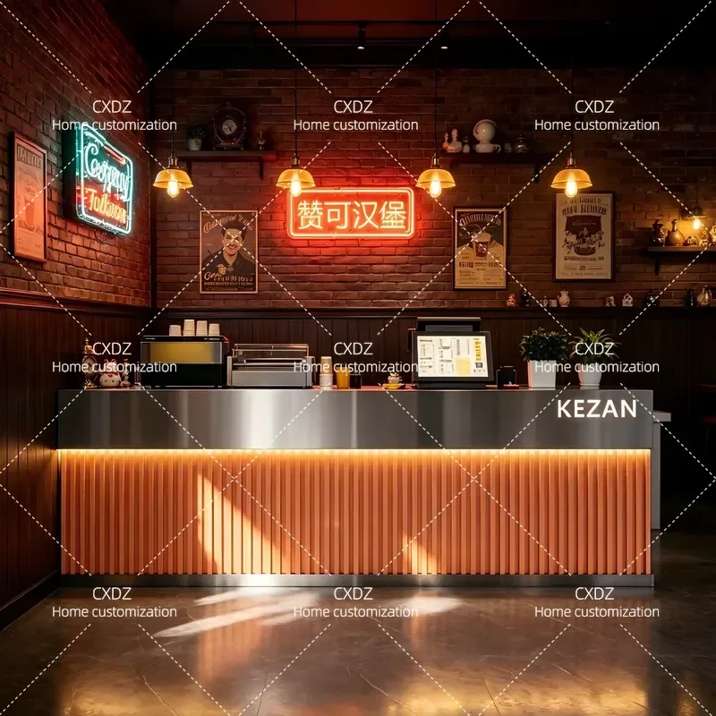 Light luxury stainless steel restaurant bar milk tea shop operation desk dessert restaurant checkout page coffee shop front