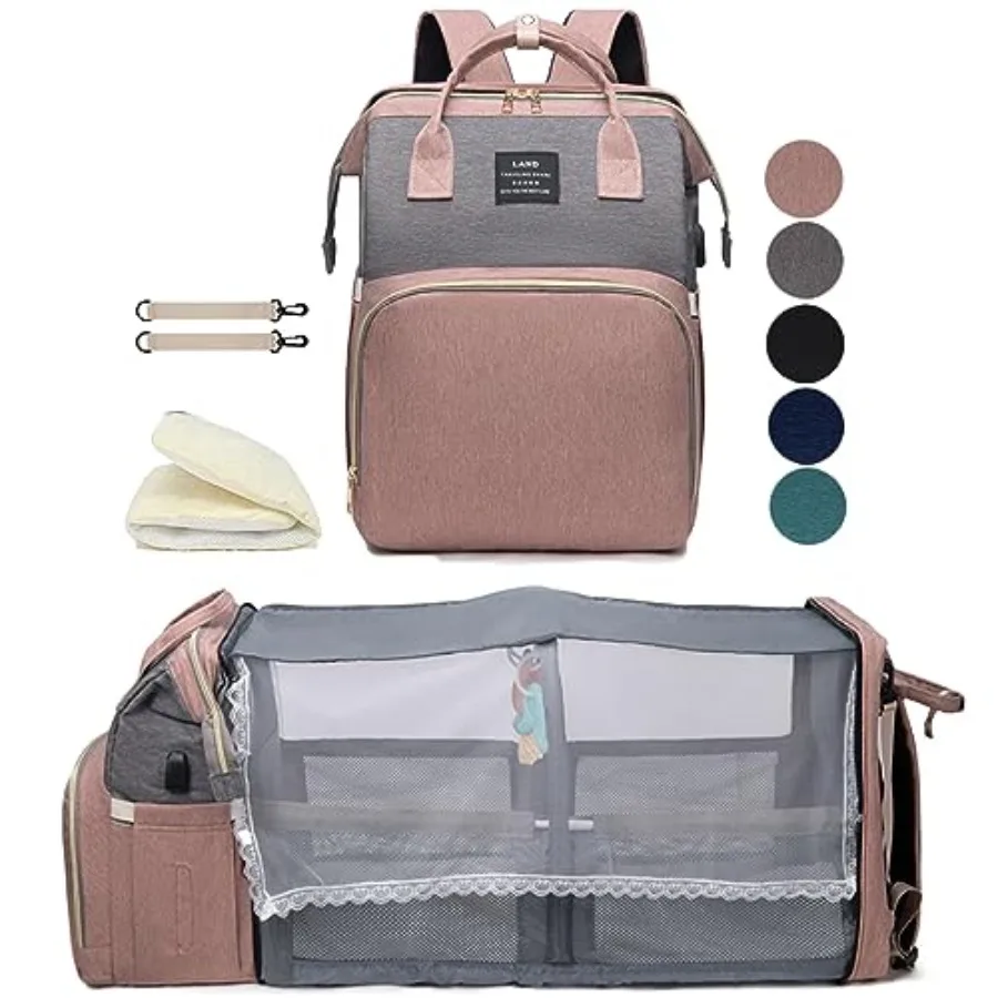 

Diaper Bag Backpack with Changing Station: Pink Baby Bags for Girls Boys Mom with Large Capacity Pañaleras Para Bebe Niña Baby
