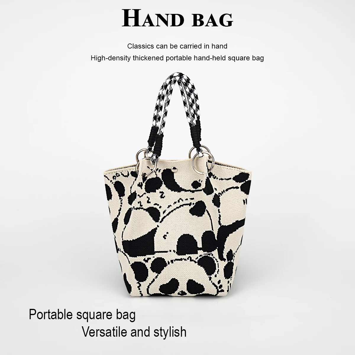 

Симпатичная и мягкая вязаная сумка с гигантской пандой, съемная пряжка, разноцветная веревка, прочная ручка, легкая и складная, вместимость для переноски мобильных телефонов, книг, бутылок с водой и косметики, подходит для ежедневных поездок на работу и ф