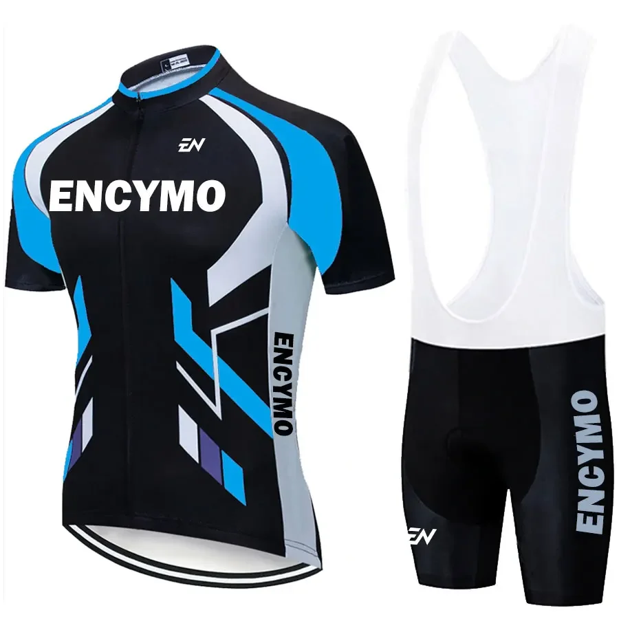 ENCYMO 2022 Cycling Jersey Sets Blue Bicycle Short Sleeve Cycling Clothing Bike Maillot Cycling Jersey Bib Shorts