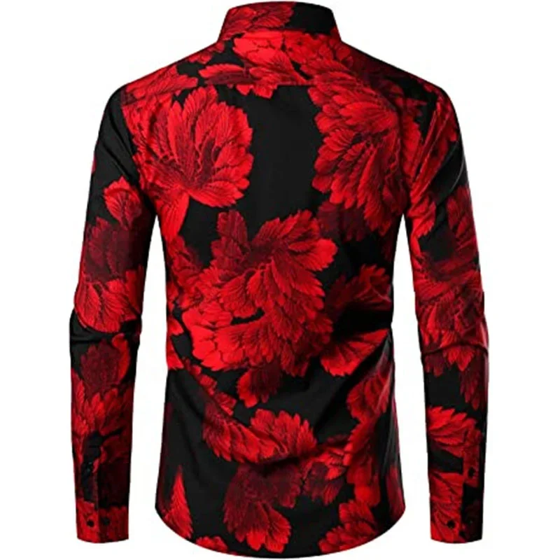 Fashion Floral Skull Rose Flower Men Shirt Party Prom Lapel Long Sleeve Blazer Casual Hot Sale New High Quality Premium Fabric