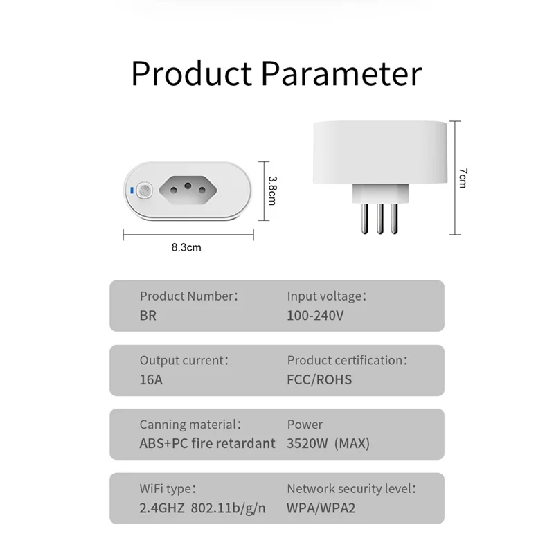 RALCA-Wifi Smart Plug Outlet Function 16A Socket BR Plug Featuring APP Controlled Voice Timer Automation Voltage Measurement