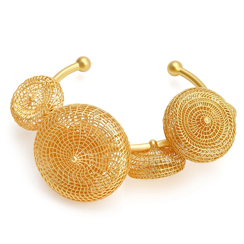 IVOG Mesh Wire Cuff Bangle Gold Plated Brass Women Daily Pulsera Brazalete Multi Hollow Bead Unique Statement Fashion Jewelry