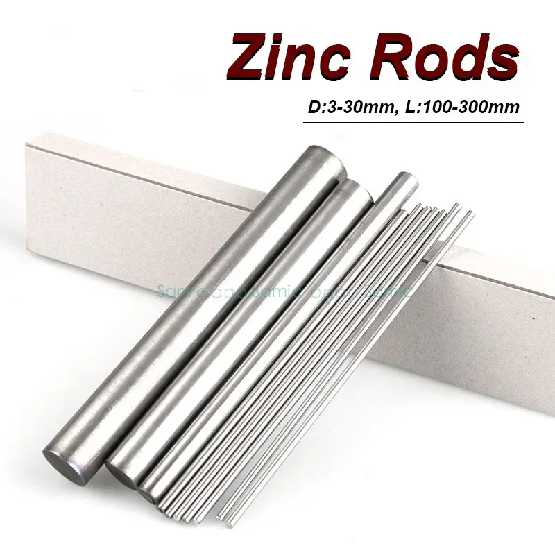 99.999% Zinc Bar Metal Density Zn Rods Stick Boat Electrode Cylinder Diy Hobbies Crafts 100mm-300mm Length