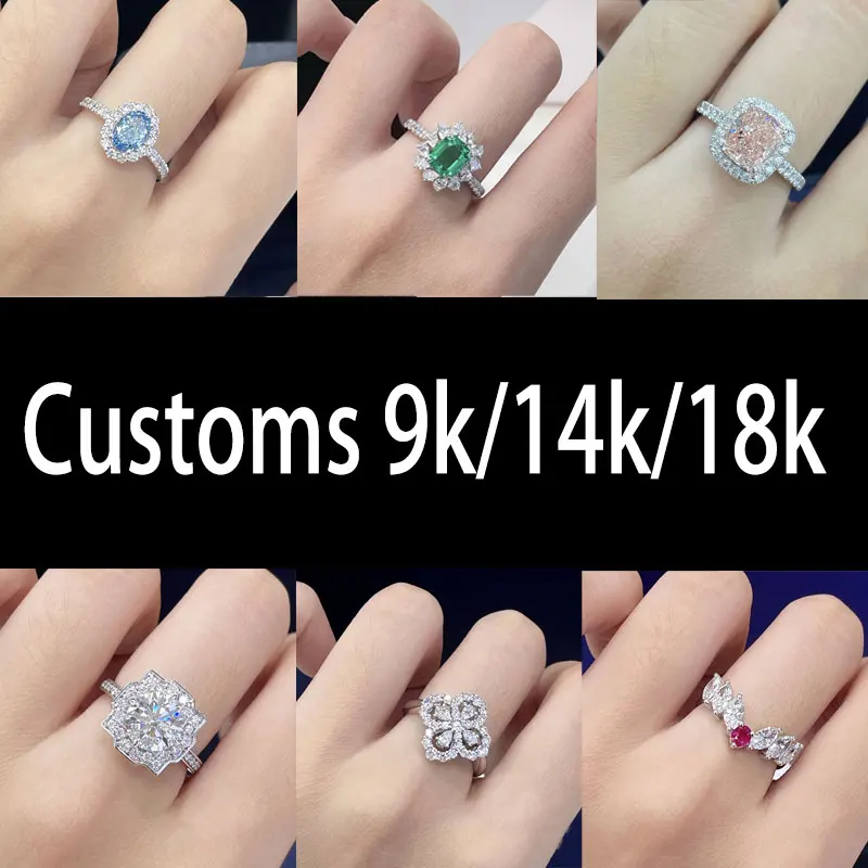 

Customized Certified 9K/14K/18K G Genuine Gems Jewelry Ring For women Golden Female Lab diamond ring For IGI Marriage rings