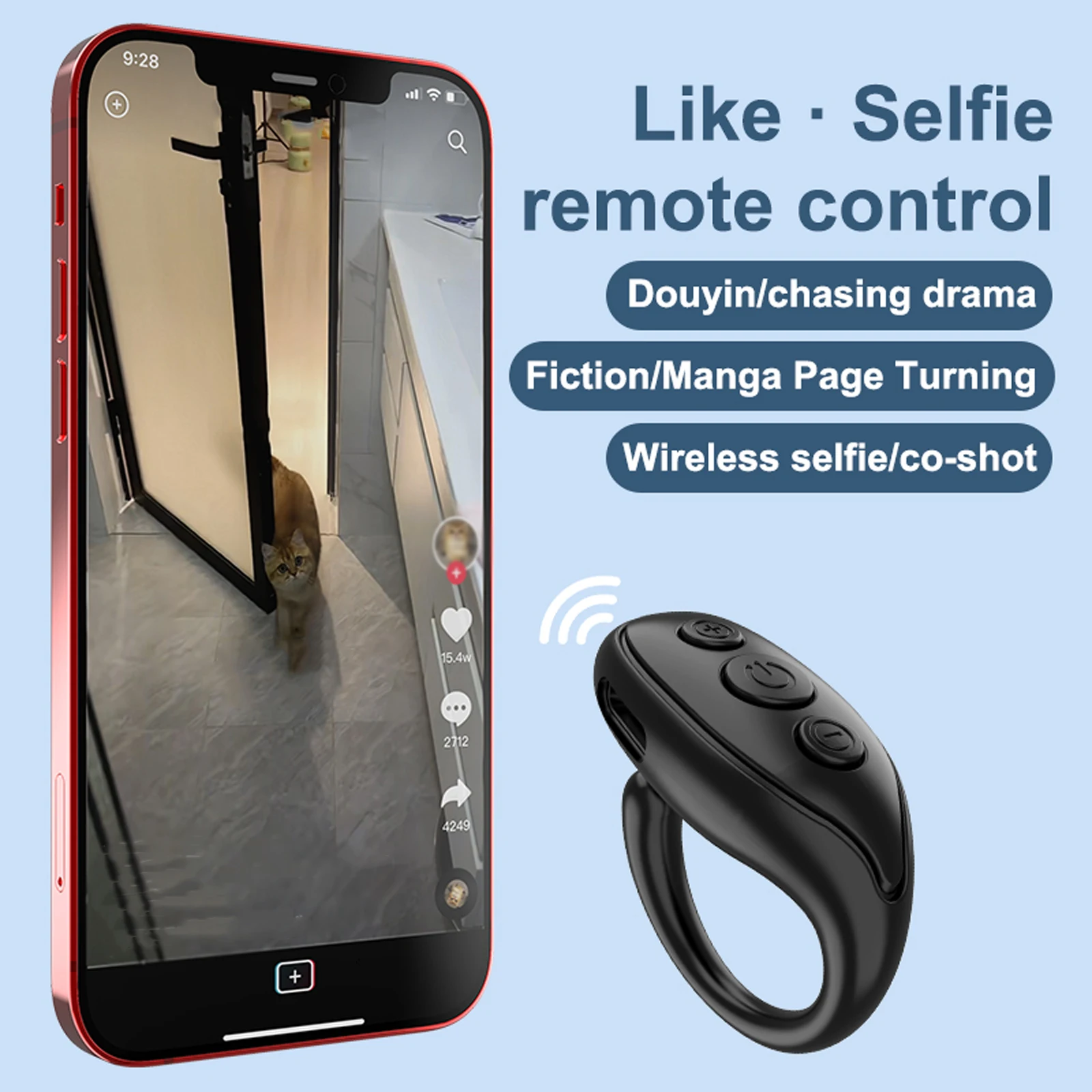 Remote Control Page Turner Rechargeable Portable Camera Video Recording Remote Control for Home Outdoor Black DC5V