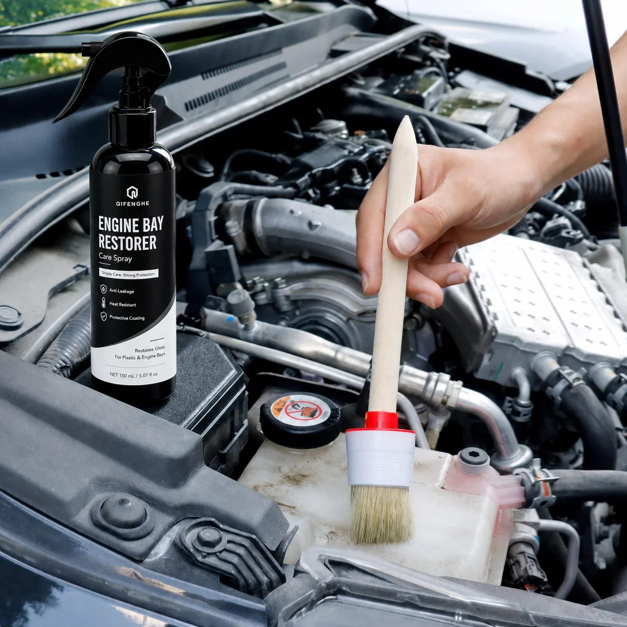 Car Engine Bay Care Spray Black Shine Coating Anti Aging Protection High Temp Resistant Cleaner for All Vehicle Models Detailing