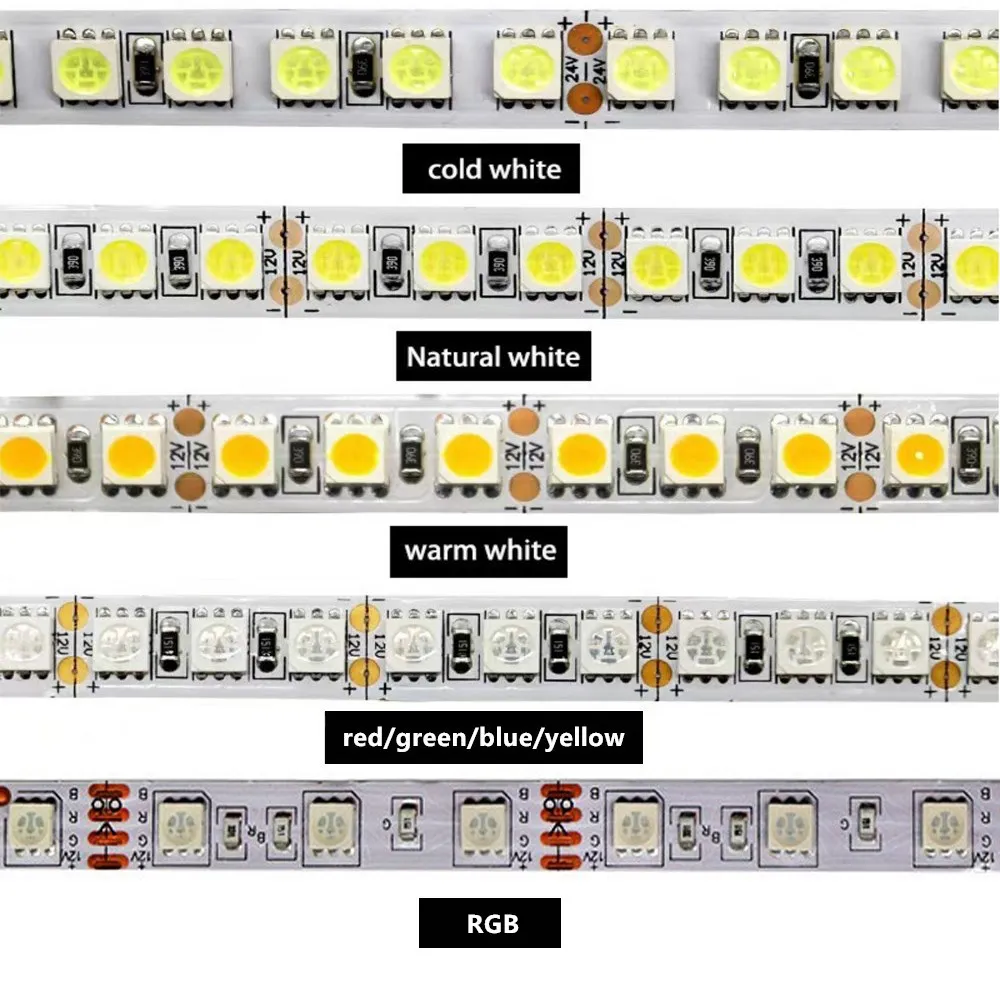 Chip de luces de tira LED RGB DC 12V 24V 60LED/m 5m 5050 RGBW RGBWW 4 en 1 RGBCCT IP20 IP65 IP67 cinta impermeable iluminación de cinta