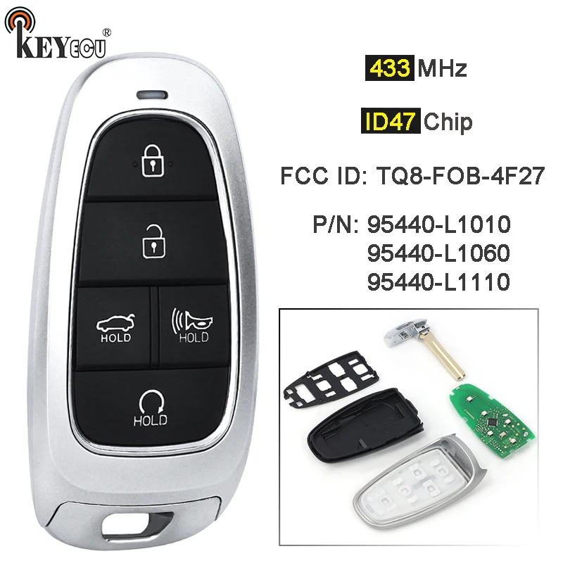 

KEYECU 433MHz ID47 Chip PN: 95440-L1060 95440-L1010 / L1110 TQ8-F08-4F27 Keyless-Go Remote Key Fob for Hyundai Sonata 2019-2023