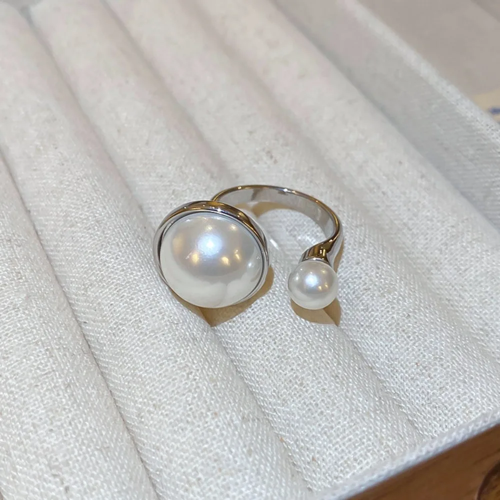 Korean Pearl Open Ring Gold Color Adjustable Rings for Women Gold Color Imitation Pearl Ring Women Luxury Party Jewelry