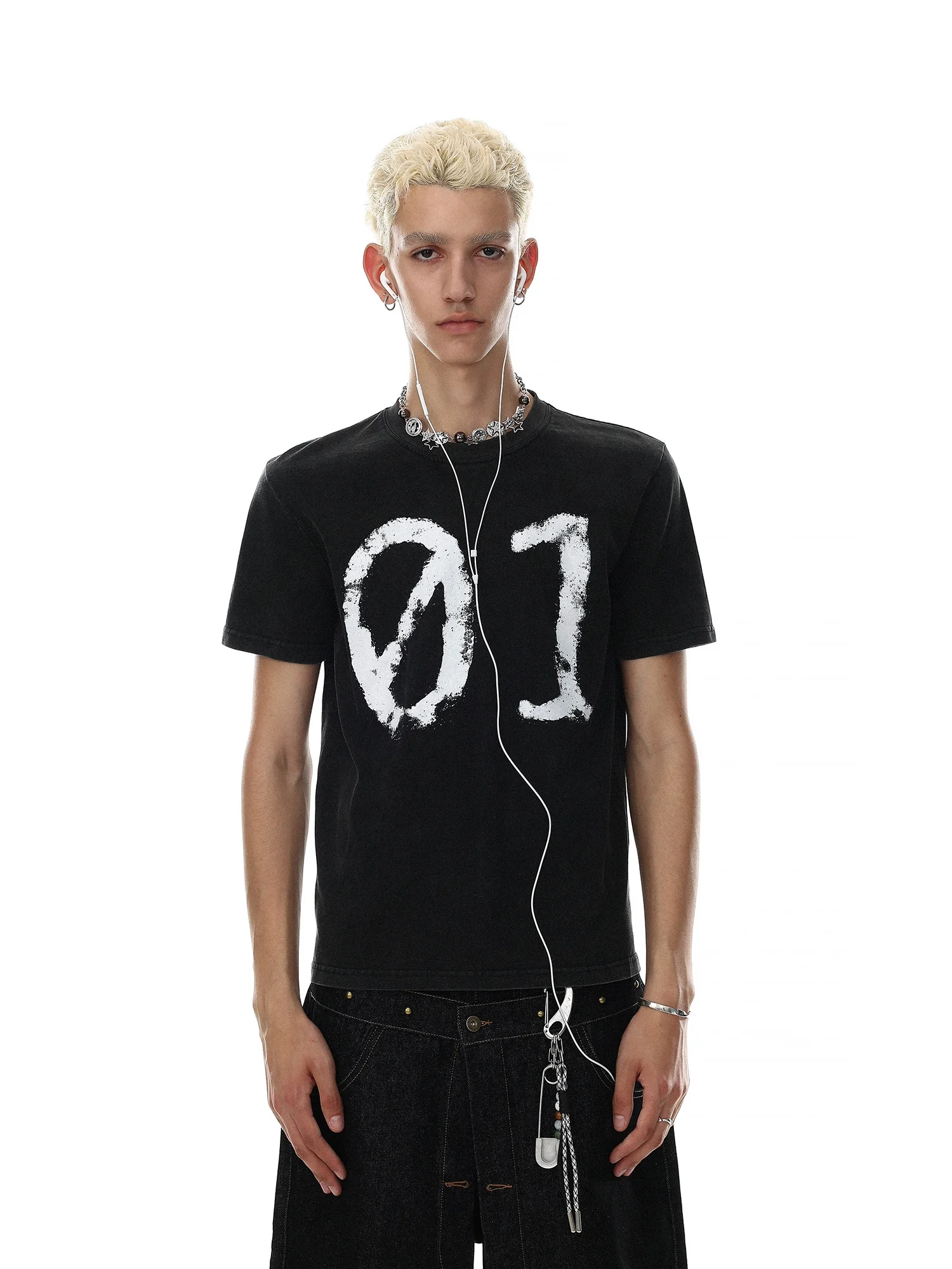 American Retro Vintage Digital Print Short Sleeve T-Shirt Men's Loose Fit Casual Top Breathable Cotton round Neck Tee