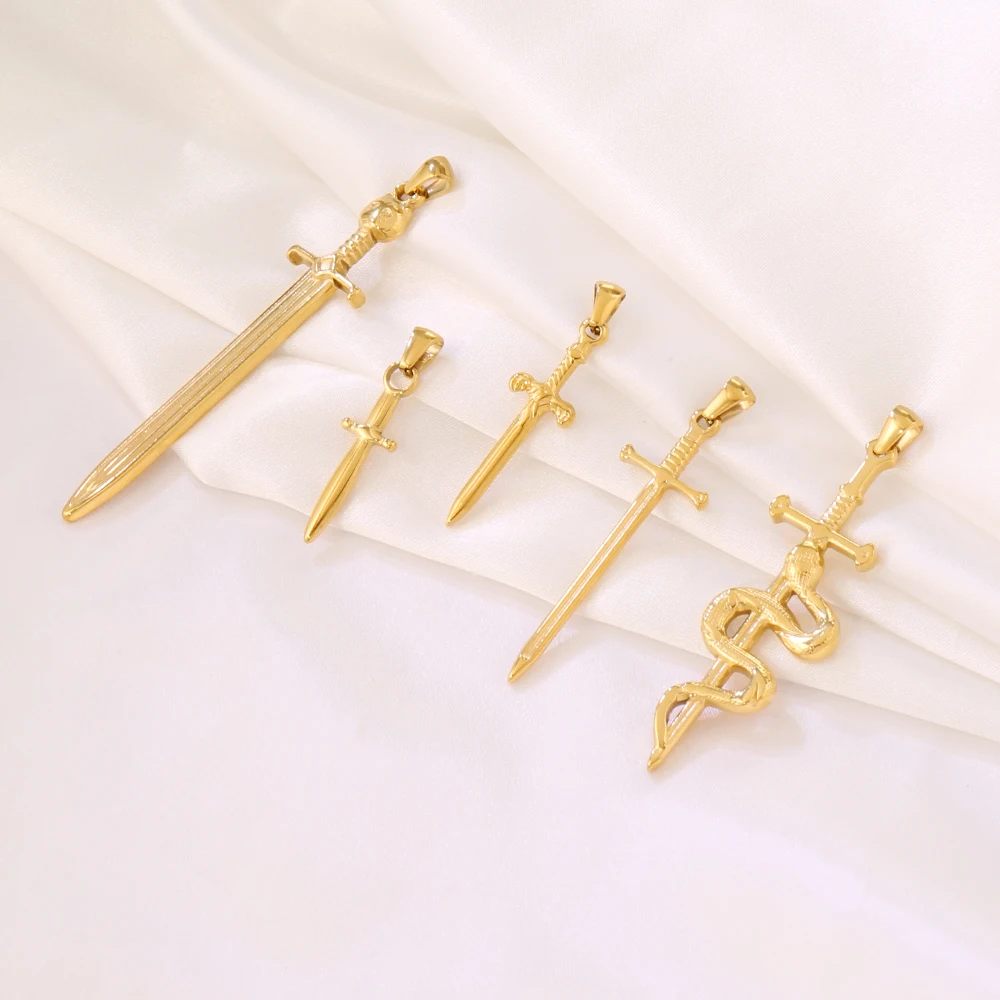 2Pcs Stainless Steel Gothic Snake Sword Dagger Charms Vintage Religion Vampire Cross Pendant Fit DIY Necklaces Jewelry Findings