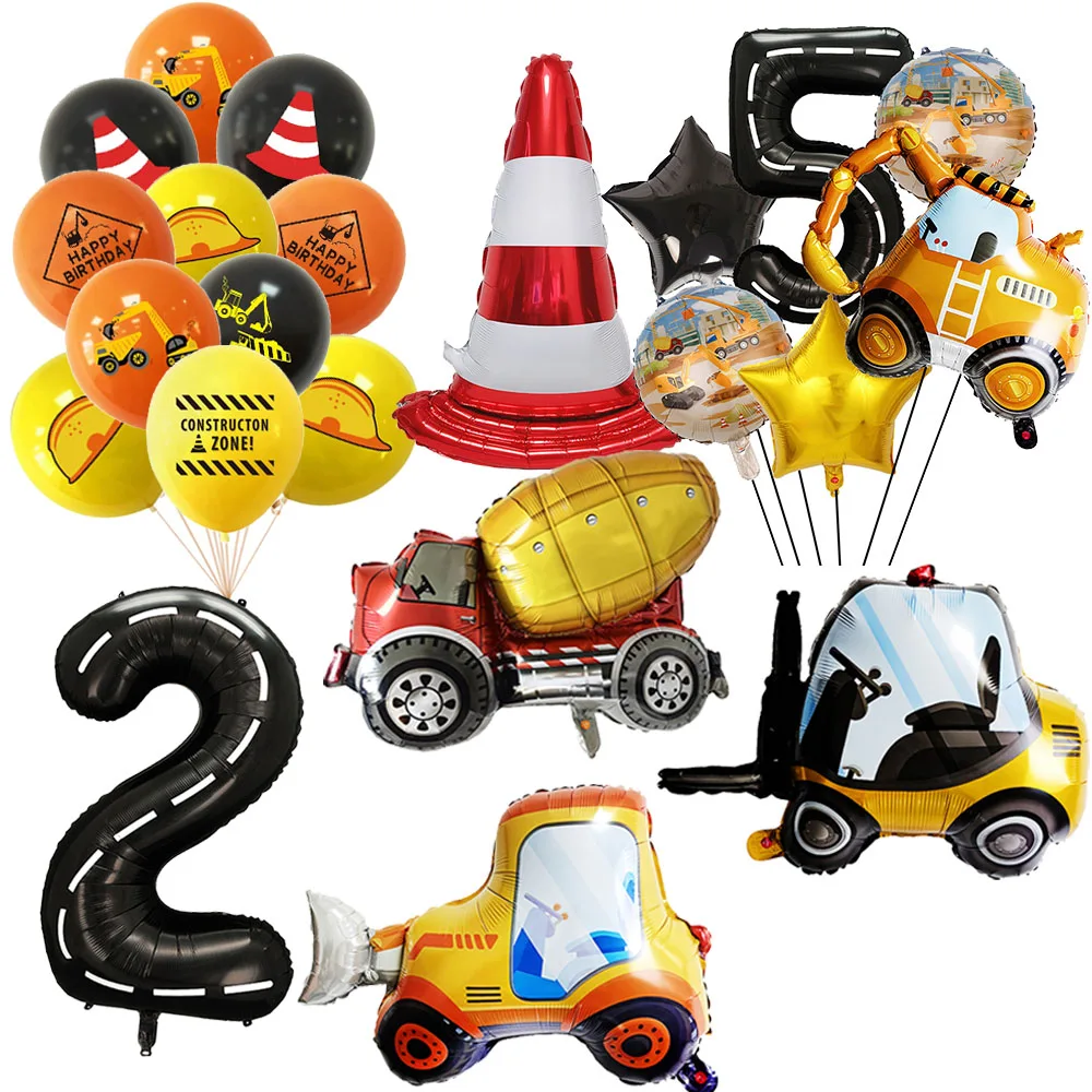 Bau-LKW-Geburtstags-Folienballons für Jungen, Bagger-Geburtstagsparty-Dekoration, 40 Zoll, Zahlenballon, Bagger-Kran-Luftballons