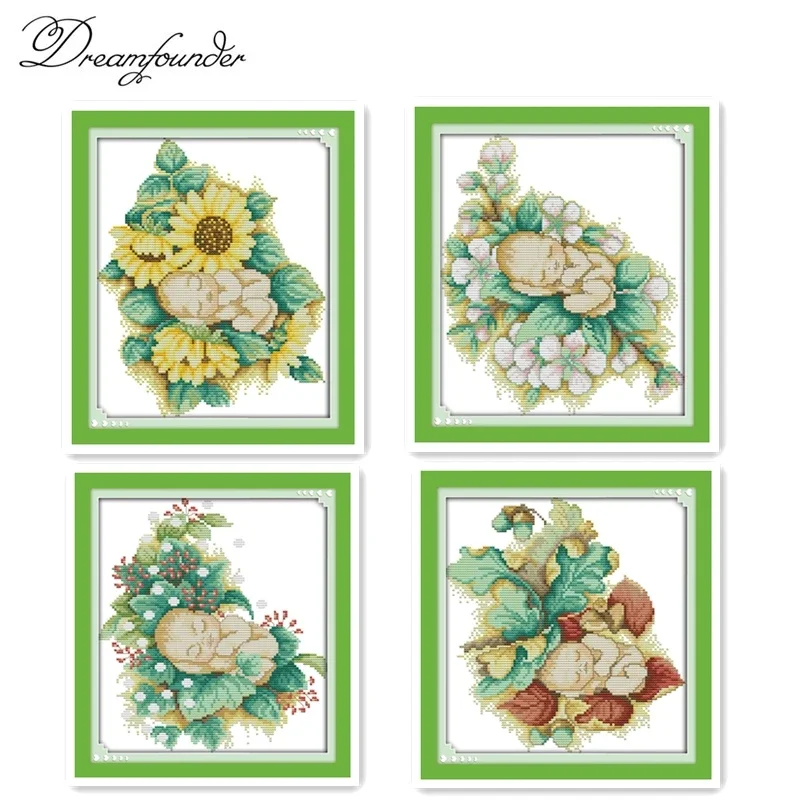 Four season baby cross stitch kit aida 14ct 11ct count printed canvas stitches embroidery DIY handmade needlework