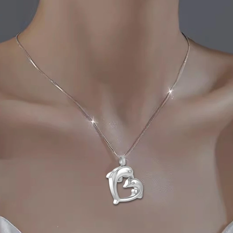 Medallón conmemorativo humano con colgante corazón delfín, soportes para cenizas, collar conmemorativo, envío directo