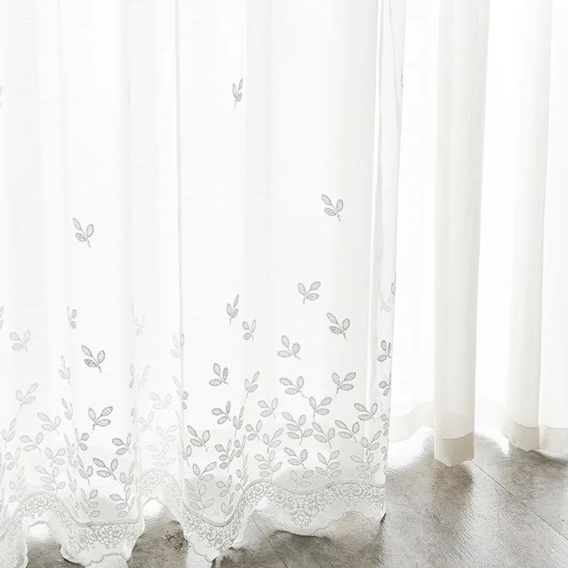 Pastoral White Lace Flower Embroidery Curtain Sheer Tulle Bedroom Curtains For Living Room Kitchen Balcony Window Voile Drapes