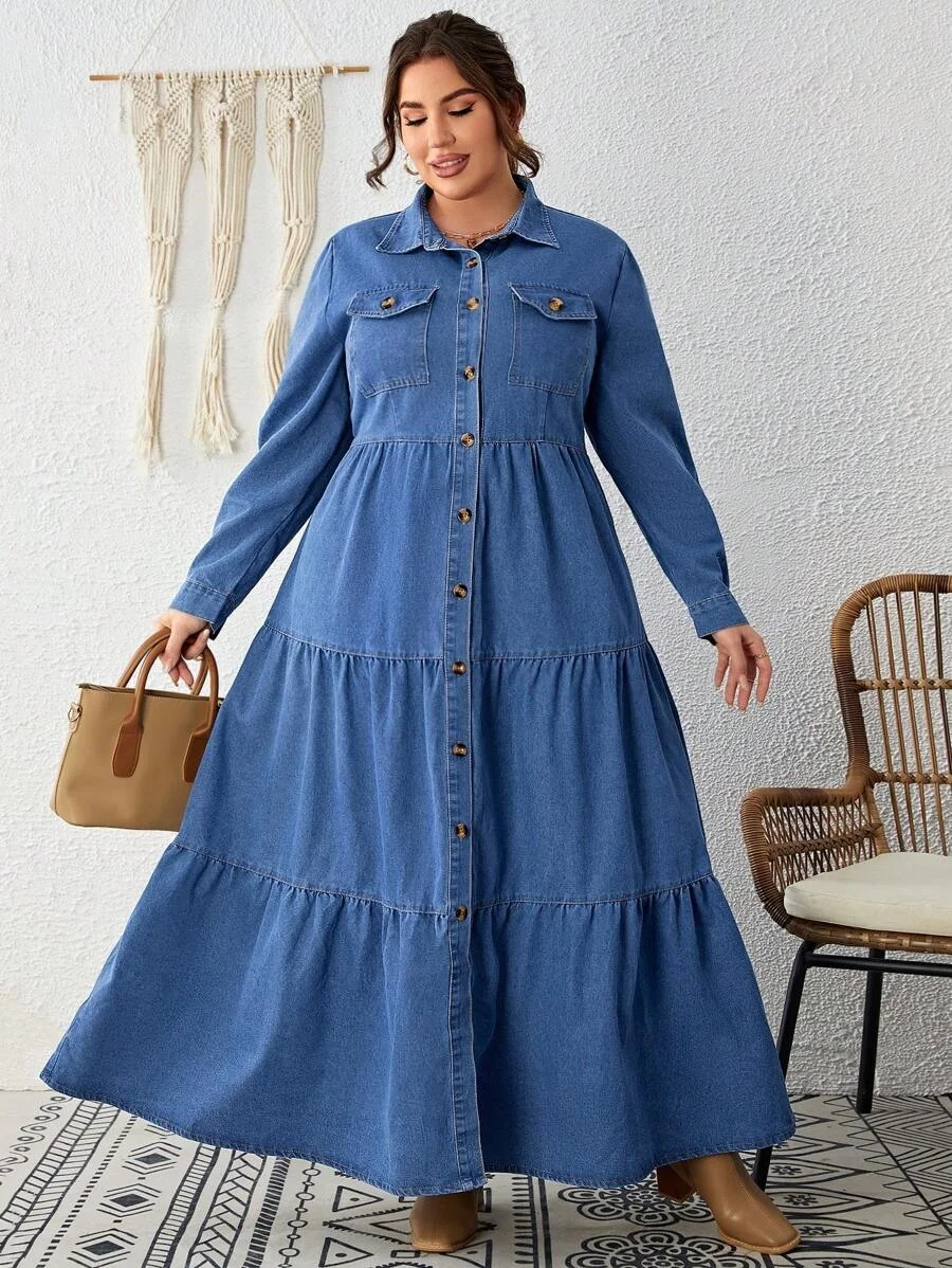 Robe en jean élégante col rabattu vue de face