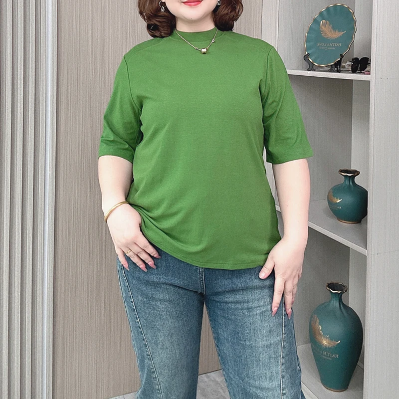 Women's Half Sleeved T-shirt, Solid Color, O-Neck, Stitching, Simple, Casual Tops, Spring, Autumn, New Fashion, Plus Size