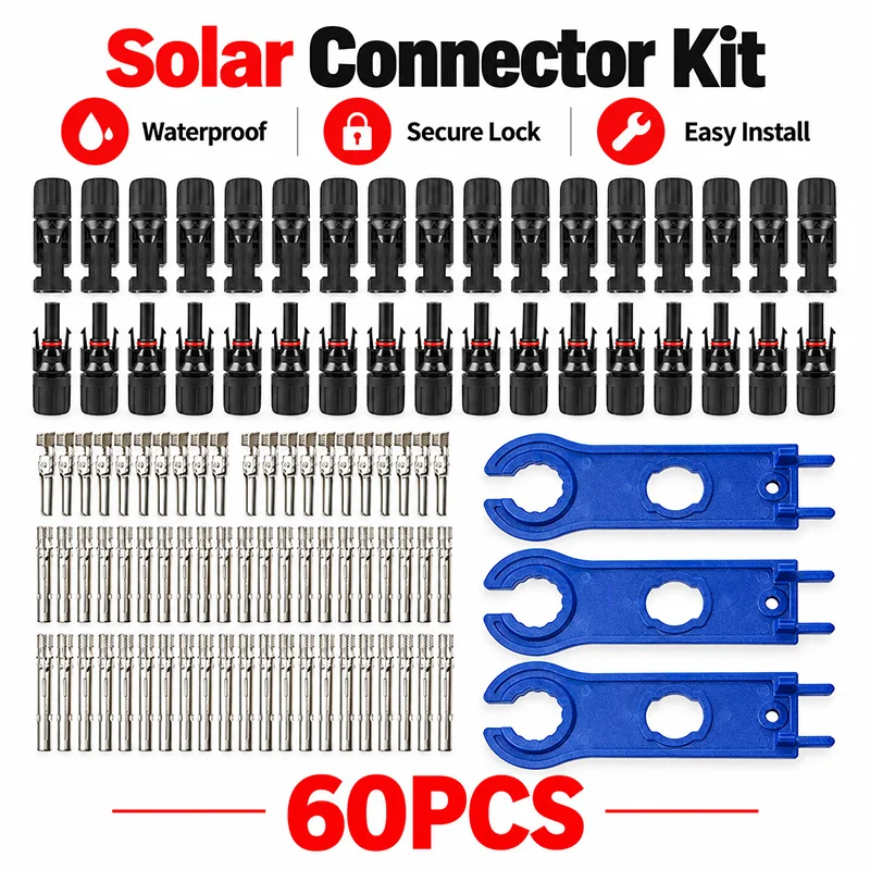 10 20 60 100PCS Solar PV Connector Kit IP67 Waterproof 1000V 30A Male Female Crimp Plugs for 2.5 4 6mm2 Photovoltaic Panel Cable