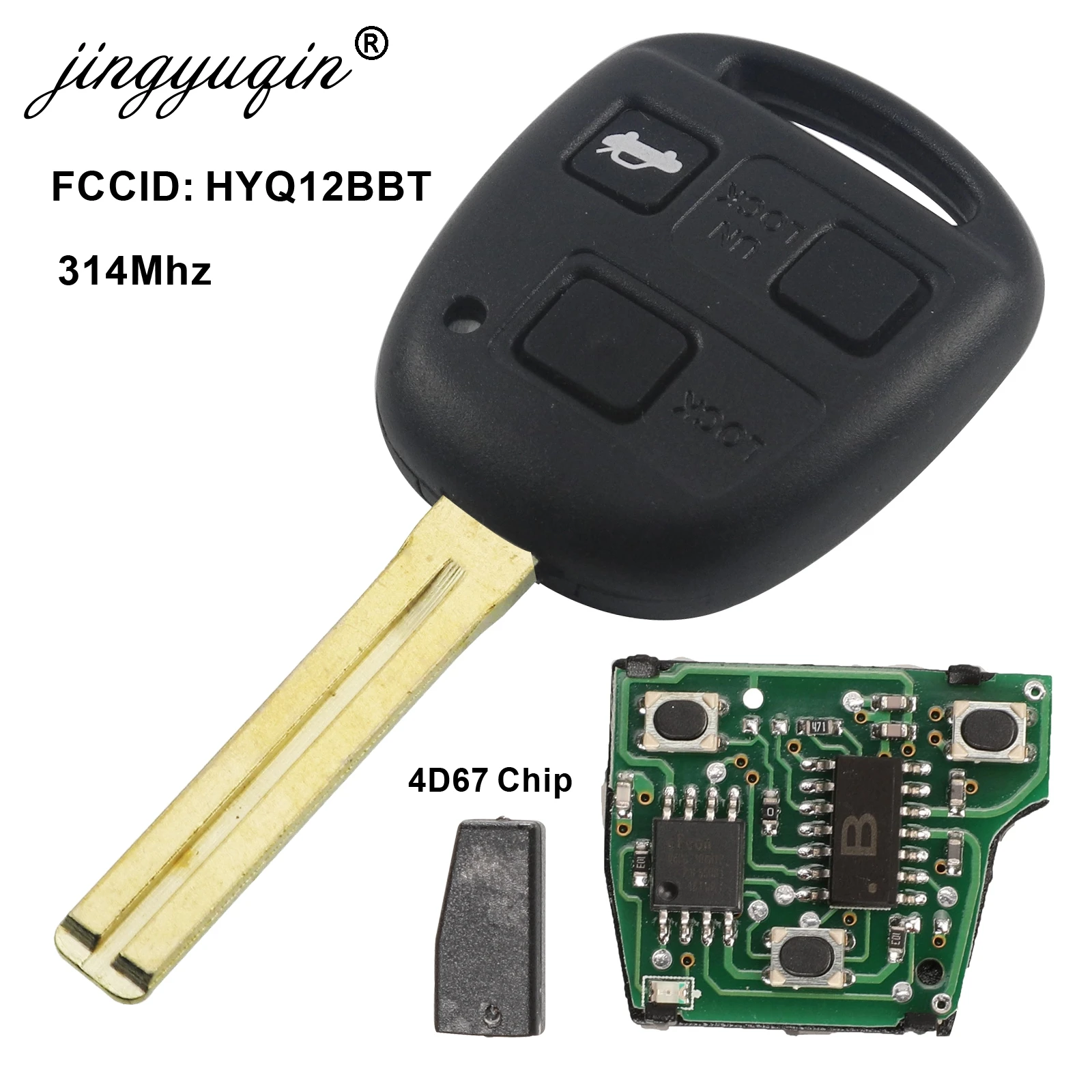 Jingyuqin chave remota de 3 botões 314Mhz para Lexus RX330 2004-2006 RX350 2007-2009 LS430 ES330 SC430 Fit Toyota HYQ12BBT Chip 4D67