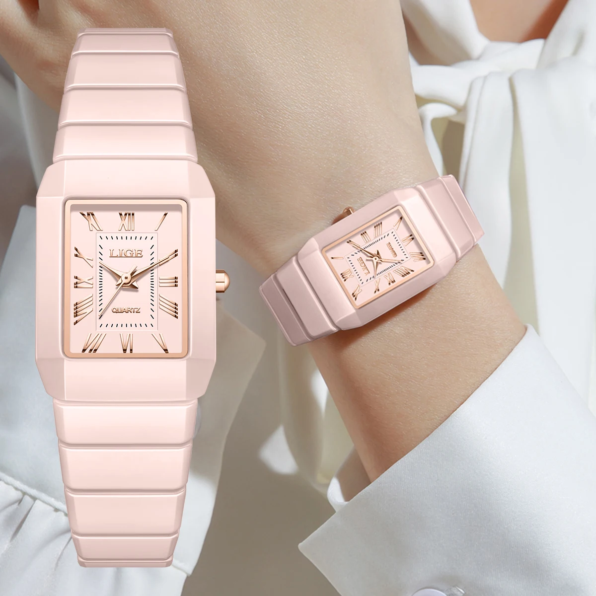 

Женские часы LIGE 2026, керамические, модные, кварцевые, элегантные, водонепроницаемые, винтажные, ультратонкие, для женщин.