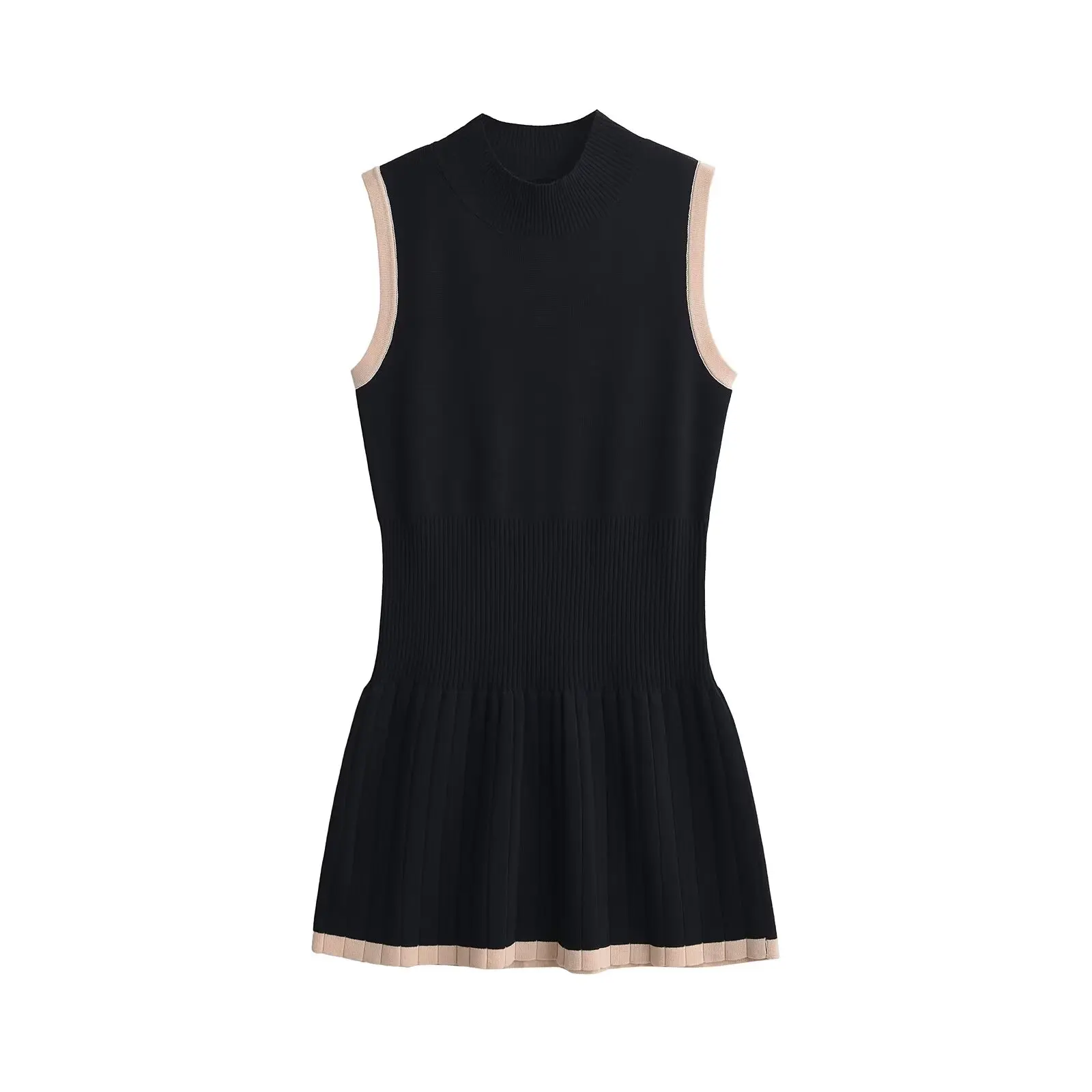 Dave&Di Minimalist Black Knitted Dress Fashionable And Elegant Color Blocking Sleeveless Slim Mini Tank Dress Women Vestidos